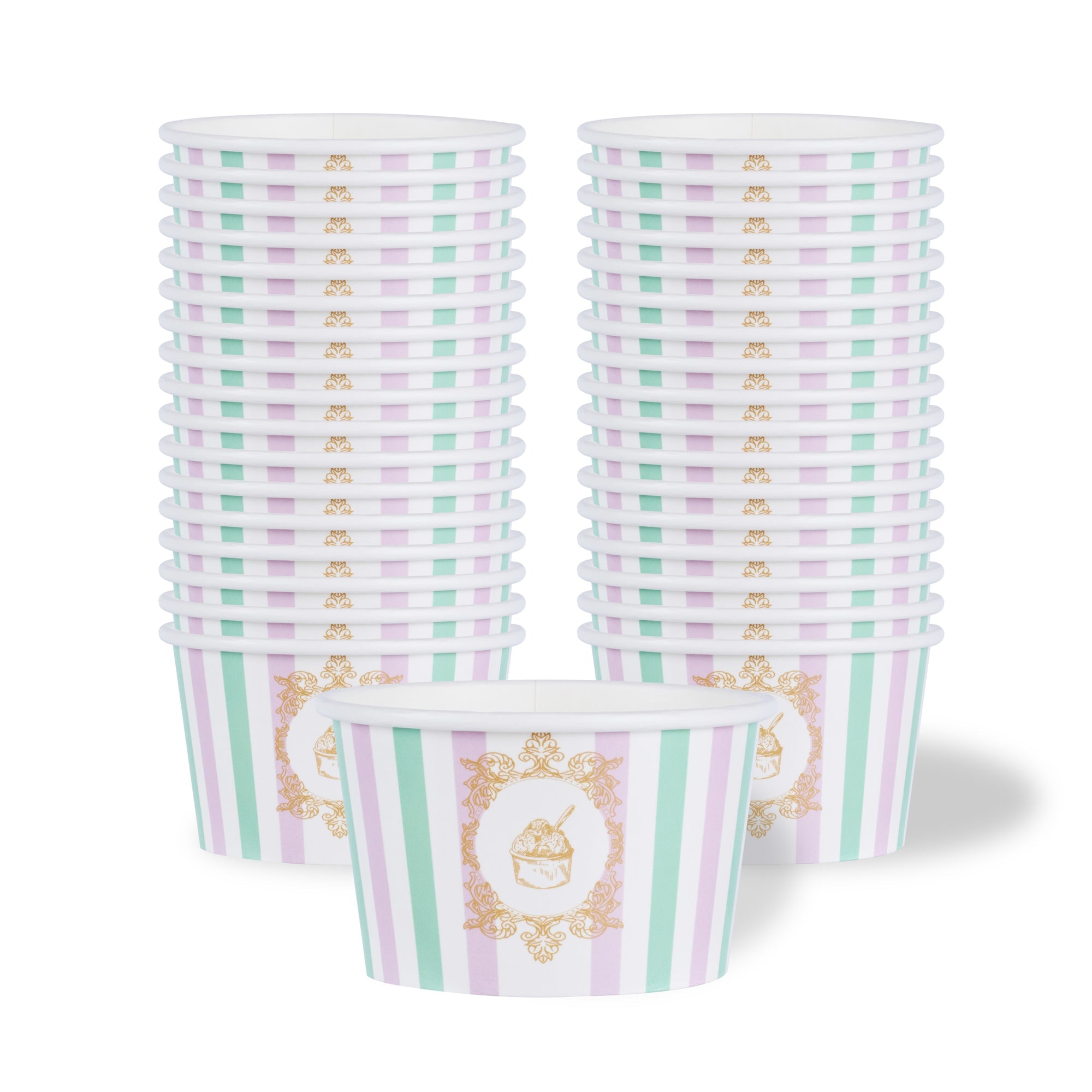 Coppetta 8 oz Round Purple And Blue Stripe Paper To Go Cup - 3 3/4" x 3 3/4" x 2 1/4" - 200 count box