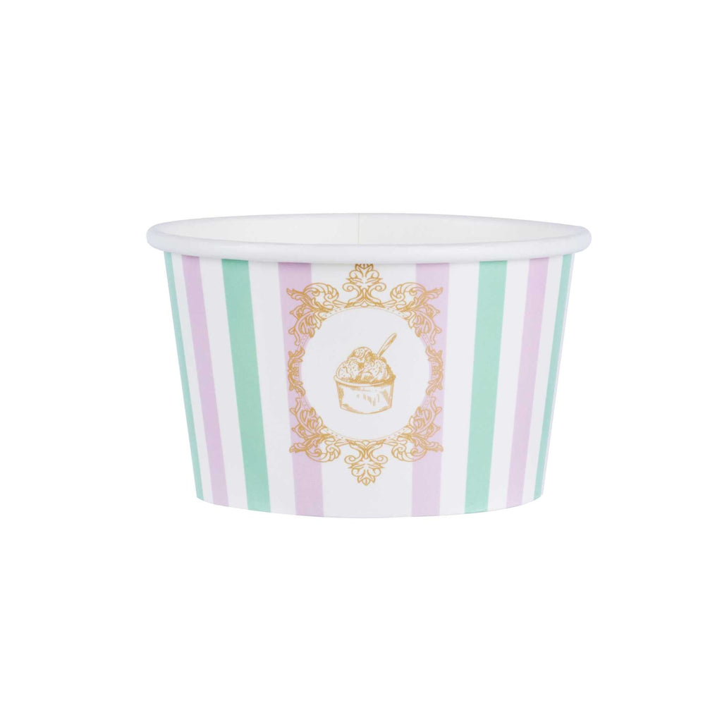 Coppetta 8 oz Round Purple And Blue Stripe Paper To Go Cup - 3 3/4" x 3 3/4" x 2 1/4" - 50 count box