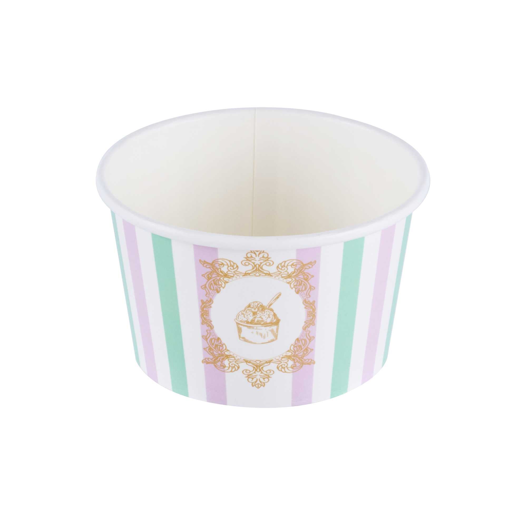 Coppetta 8 oz Round Purple And Blue Stripe Paper To Go Cup - 3 3/4" x 3 3/4" x 2 1/4" - 50 count box