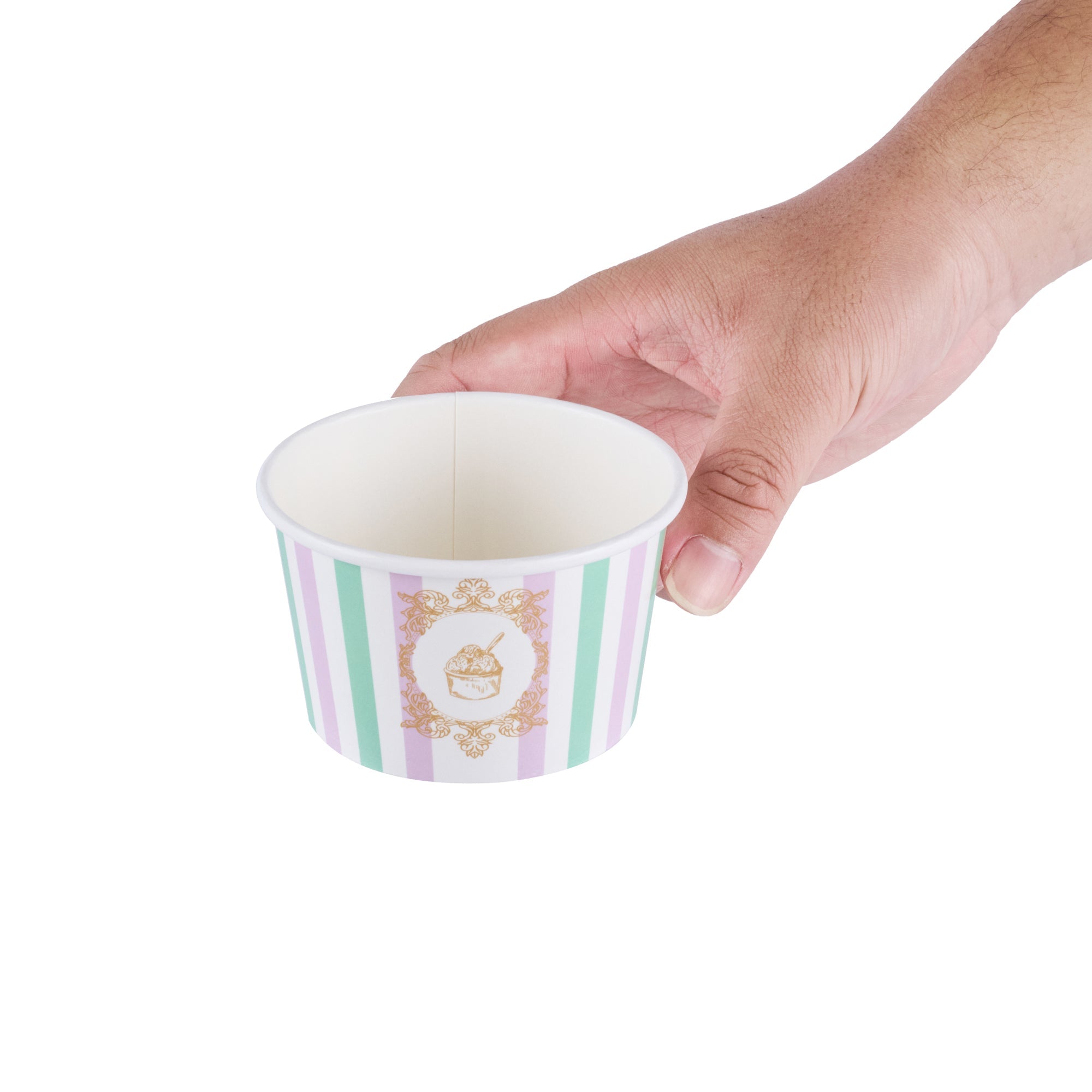 Coppetta 8 oz Round Purple And Blue Stripe Paper To Go Cup - 3 3/4" x 3 3/4" x 2 1/4" - 200 count box