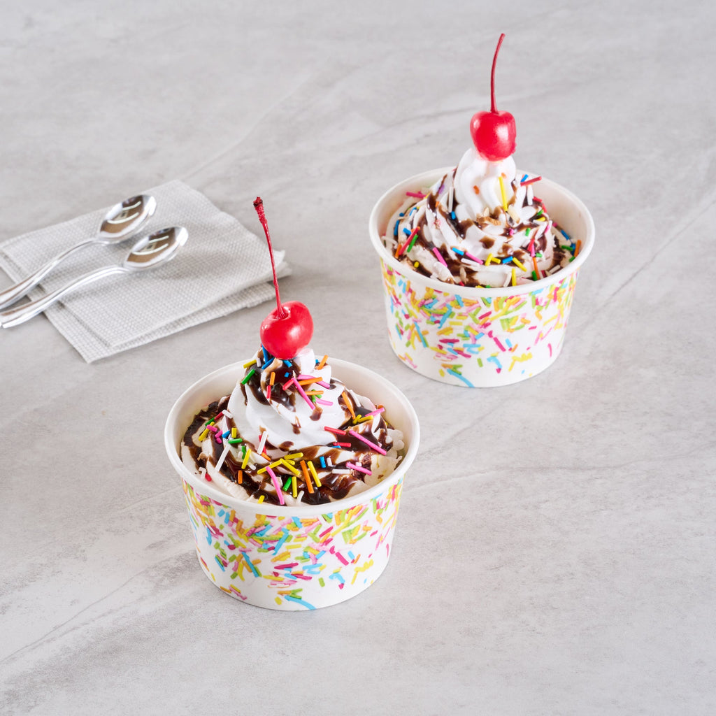 Coppetta 8 oz Round White Paper To Go Cup - with Party Sprinkles - 3 3/4" x 3 3/4" x 2 1/4" - 200 count box