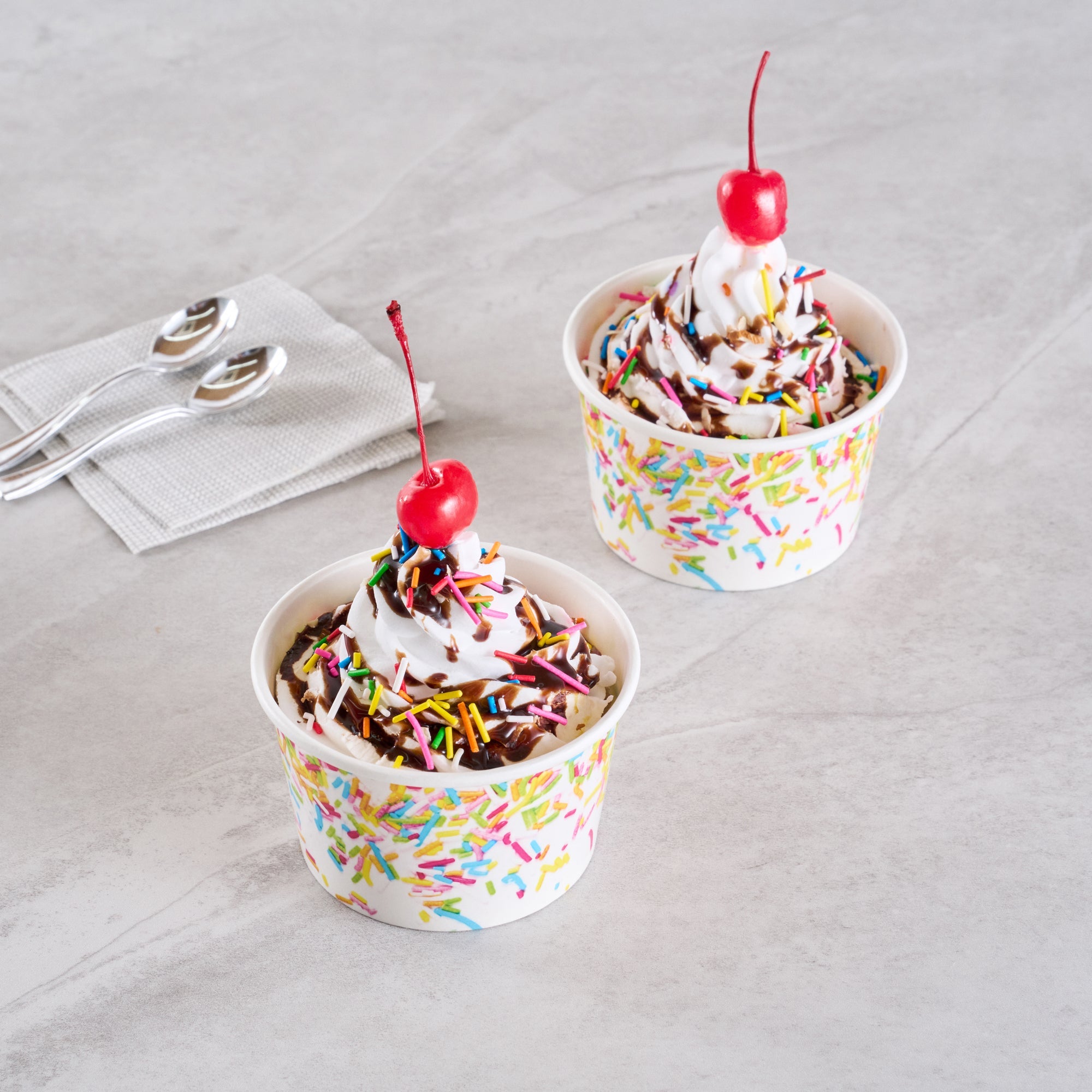 Coppetta 8 oz Round White Paper To Go Cup - with Party Sprinkles - 3 3/4" x 3 3/4" x 2 1/4" - 200 count box