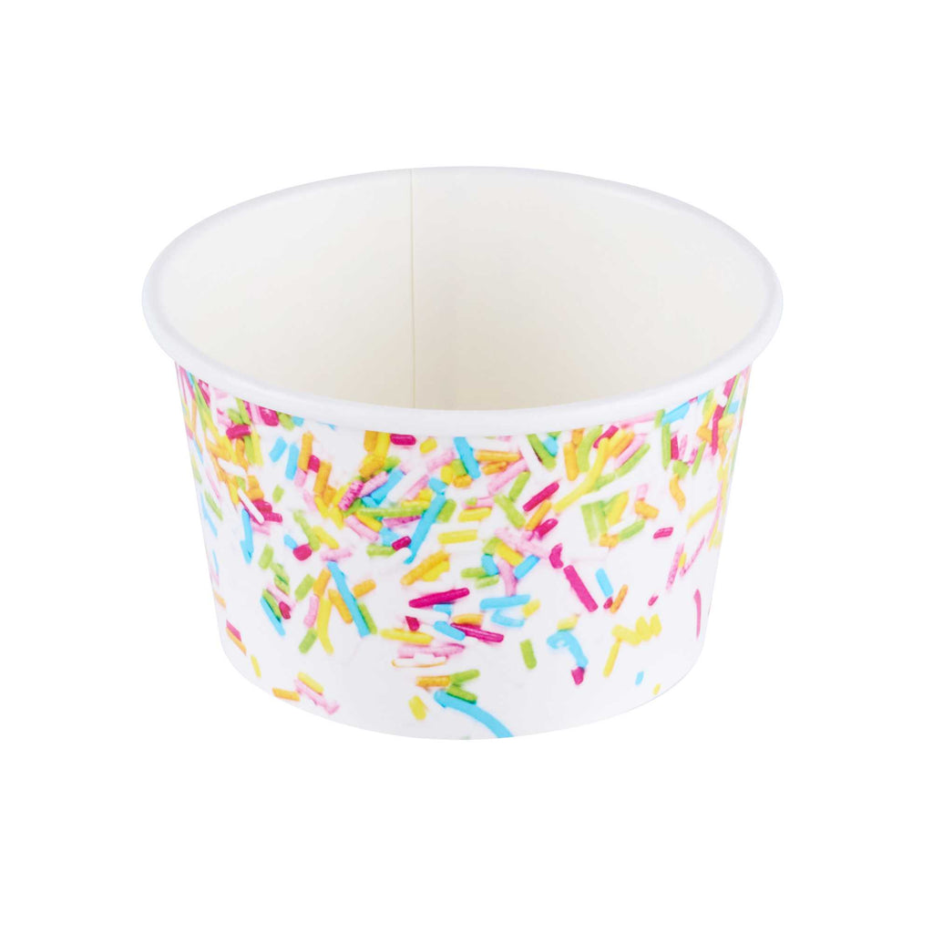 Coppetta 8 oz Round White Paper To Go Cup - with Party Sprinkles - 3 3/4" x 3 3/4" x 2 1/4" - 50 count box