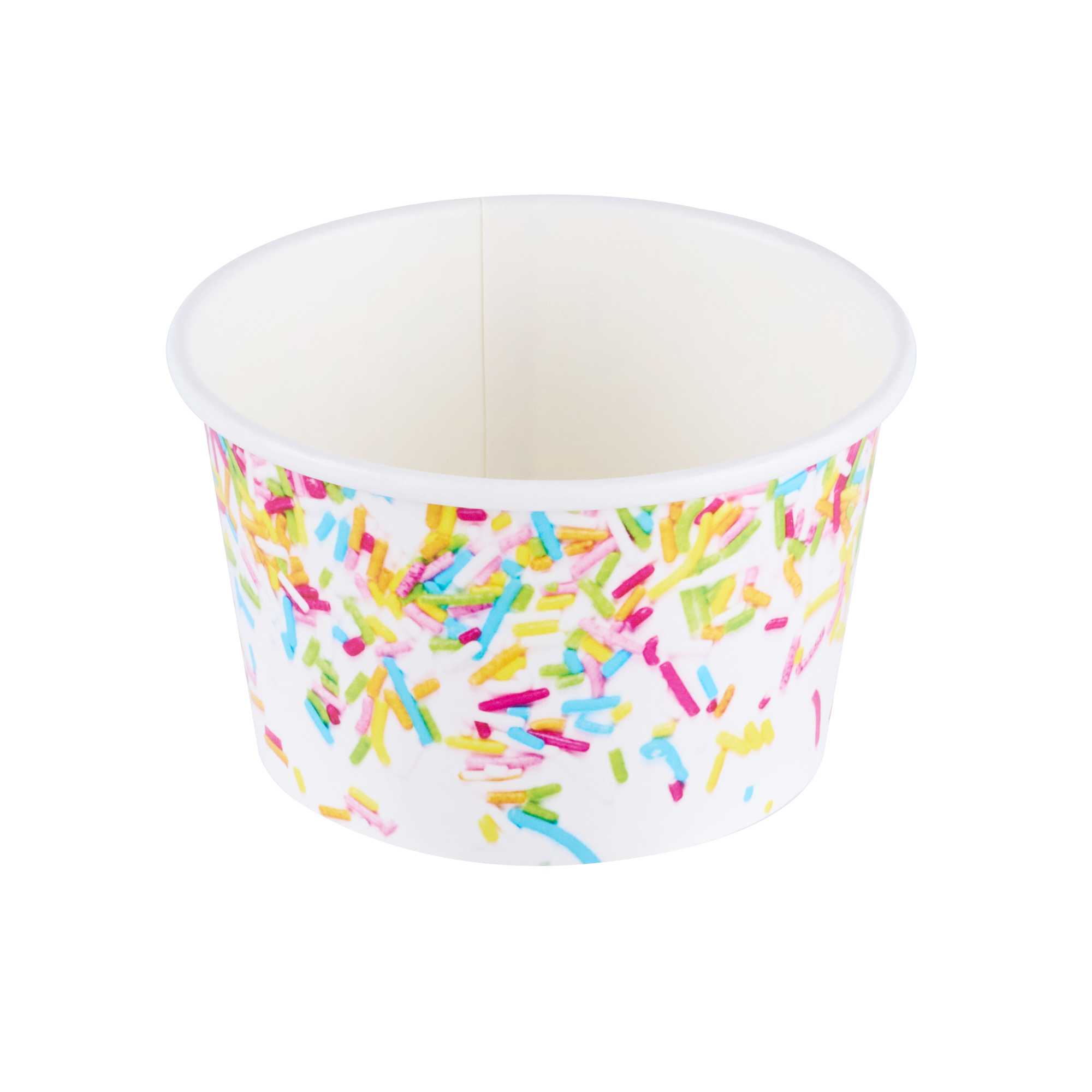 Coppetta 8 oz Round White Paper To Go Cup - with Party Sprinkles - 3 3/4" x 3 3/4" x 2 1/4" - 50 count box