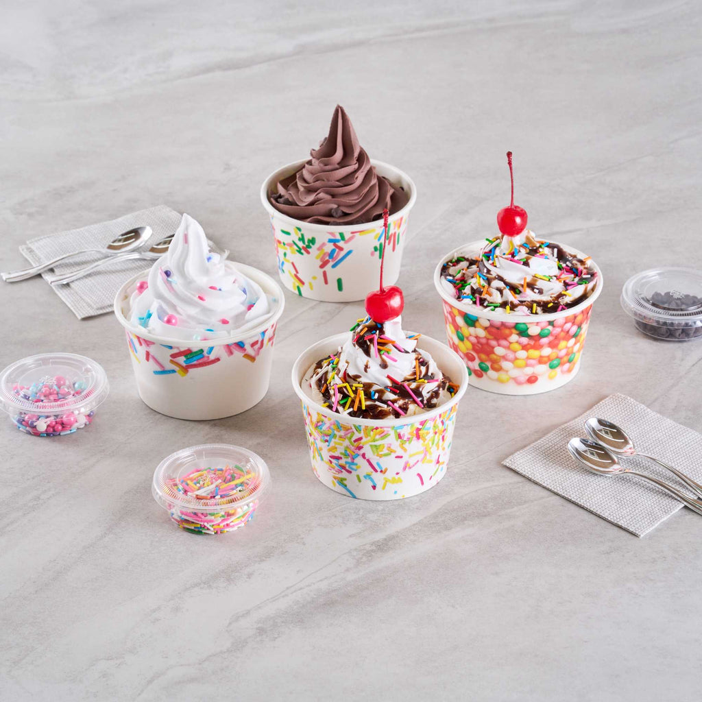 Coppetta 8 oz Round White Paper To Go Cup - with Party Sprinkles - 3 3/4" x 3 3/4" x 2 1/4" - 50 count box