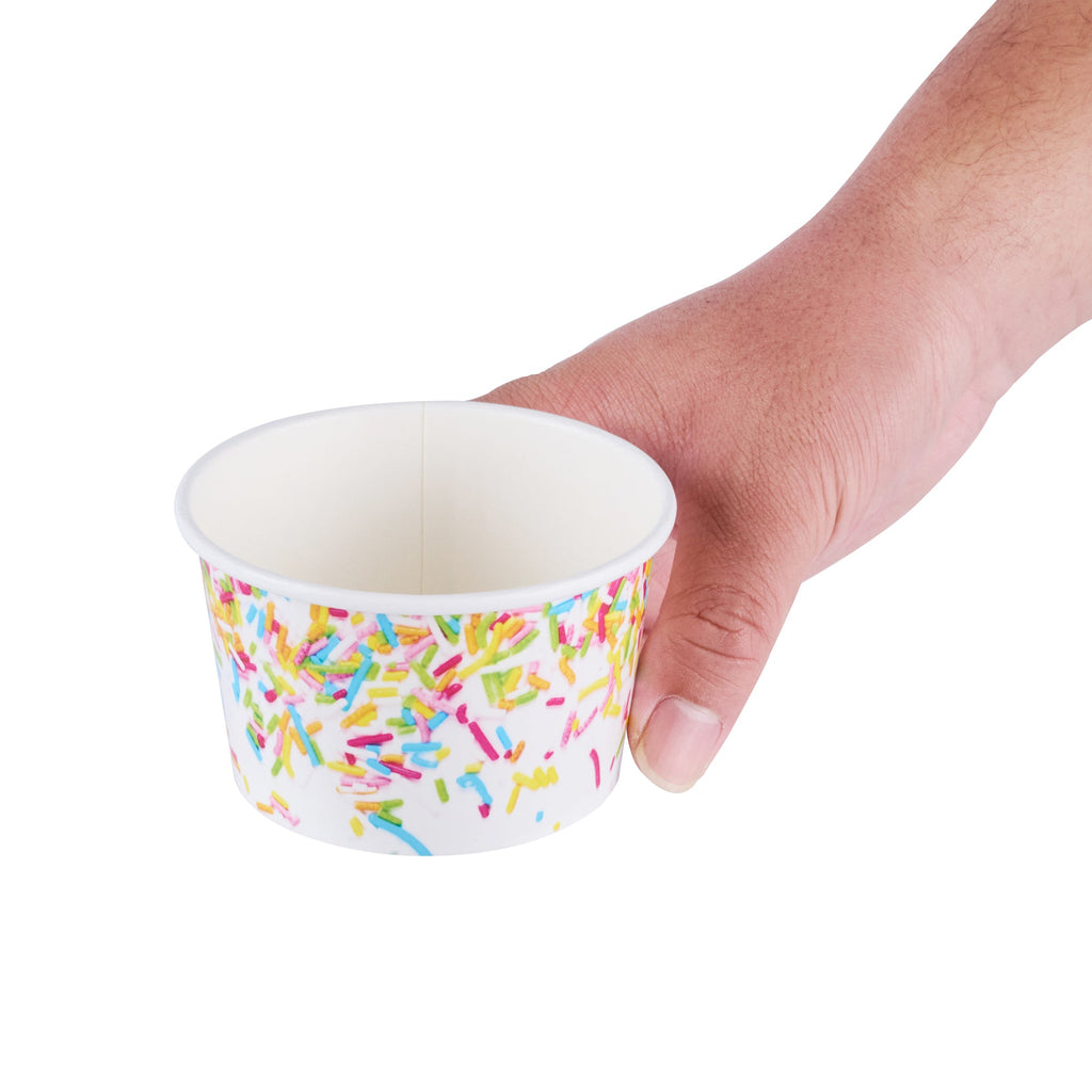 Coppetta 8 oz Round White Paper To Go Cup - with Party Sprinkles - 3 3/4" x 3 3/4" x 2 1/4" - 200 count box