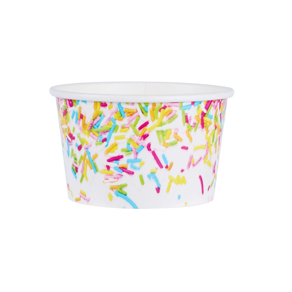 Coppetta 8 oz Round White Paper To Go Cup - with Party Sprinkles - 3 3/4" x 3 3/4" x 2 1/4" - 200 count box