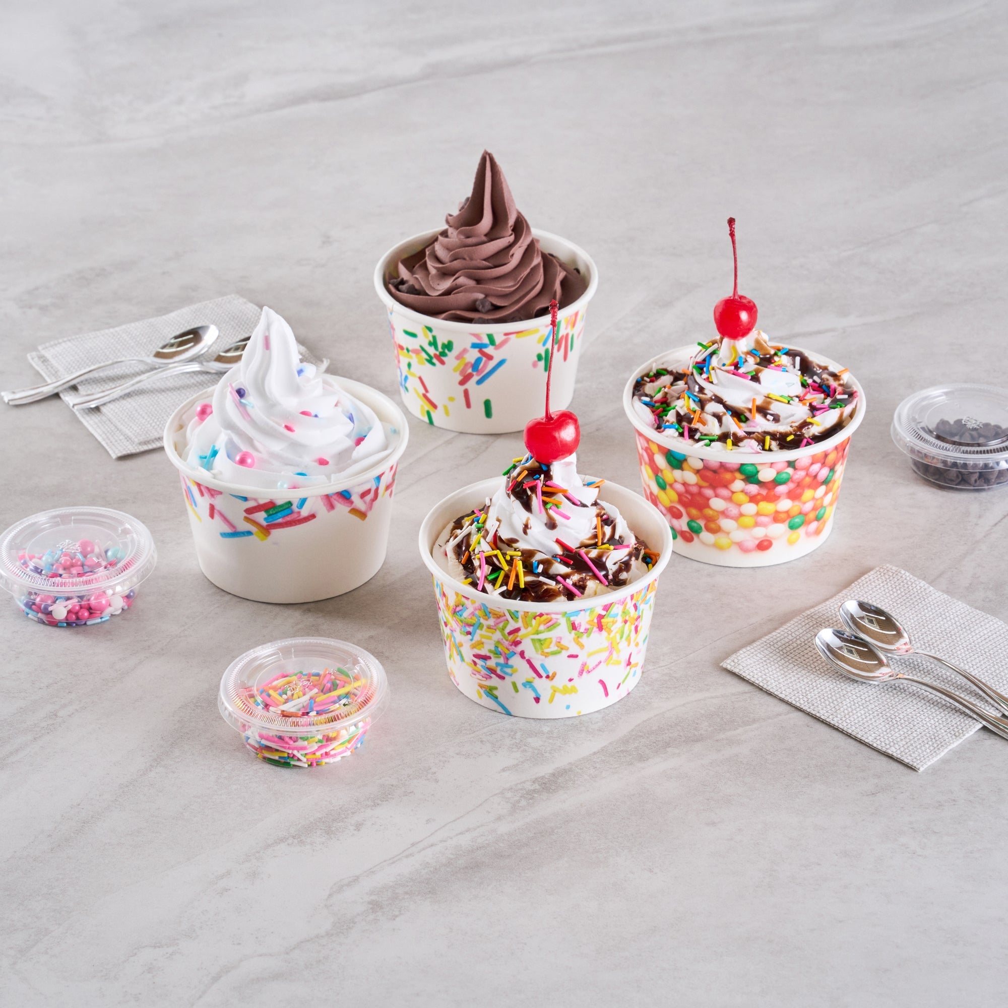 Coppetta 8 oz Round White Paper To Go Cup - with Party Sprinkles - 3 3/4" x 3 3/4" x 2 1/4" - 200 count box