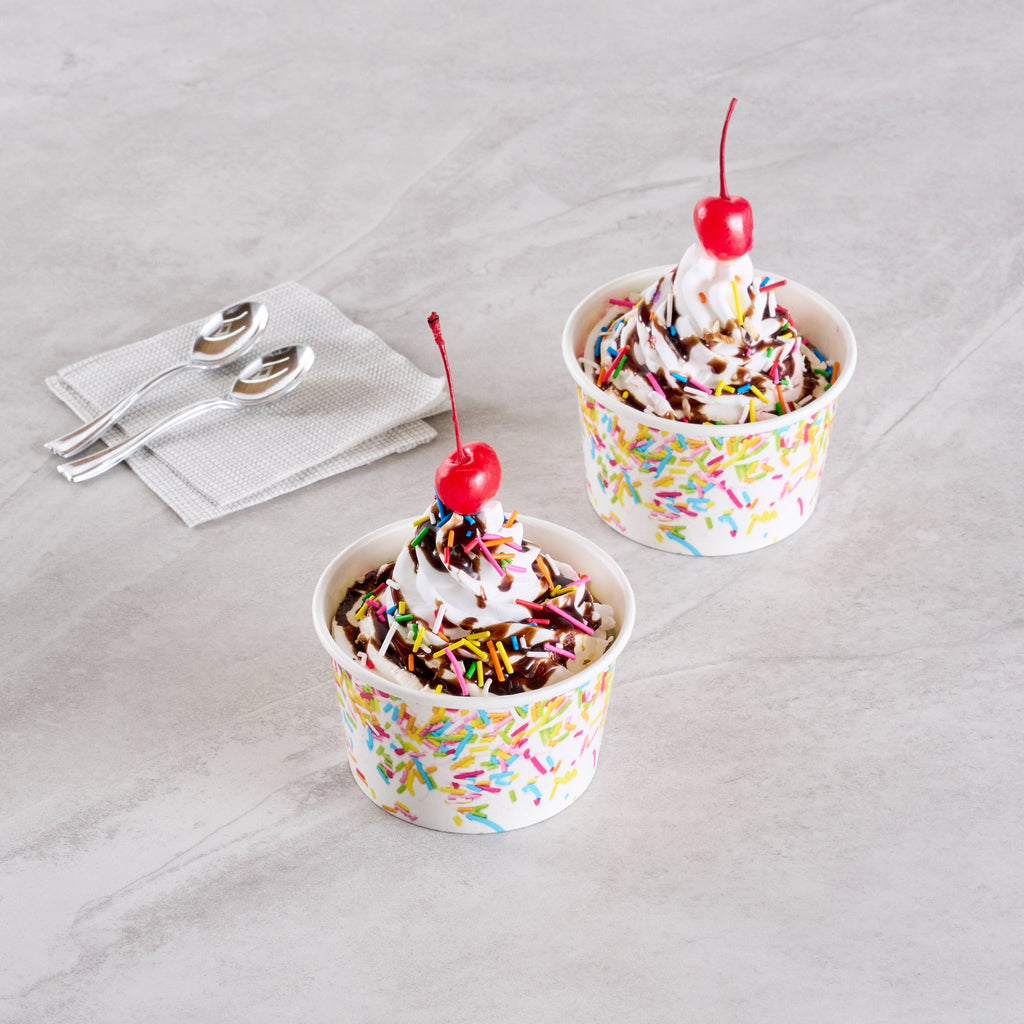 Coppetta 8 oz Round White Paper To Go Cup - with Party Sprinkles - 3 3/4" x 3 3/4" x 2 1/4" - 200 count box