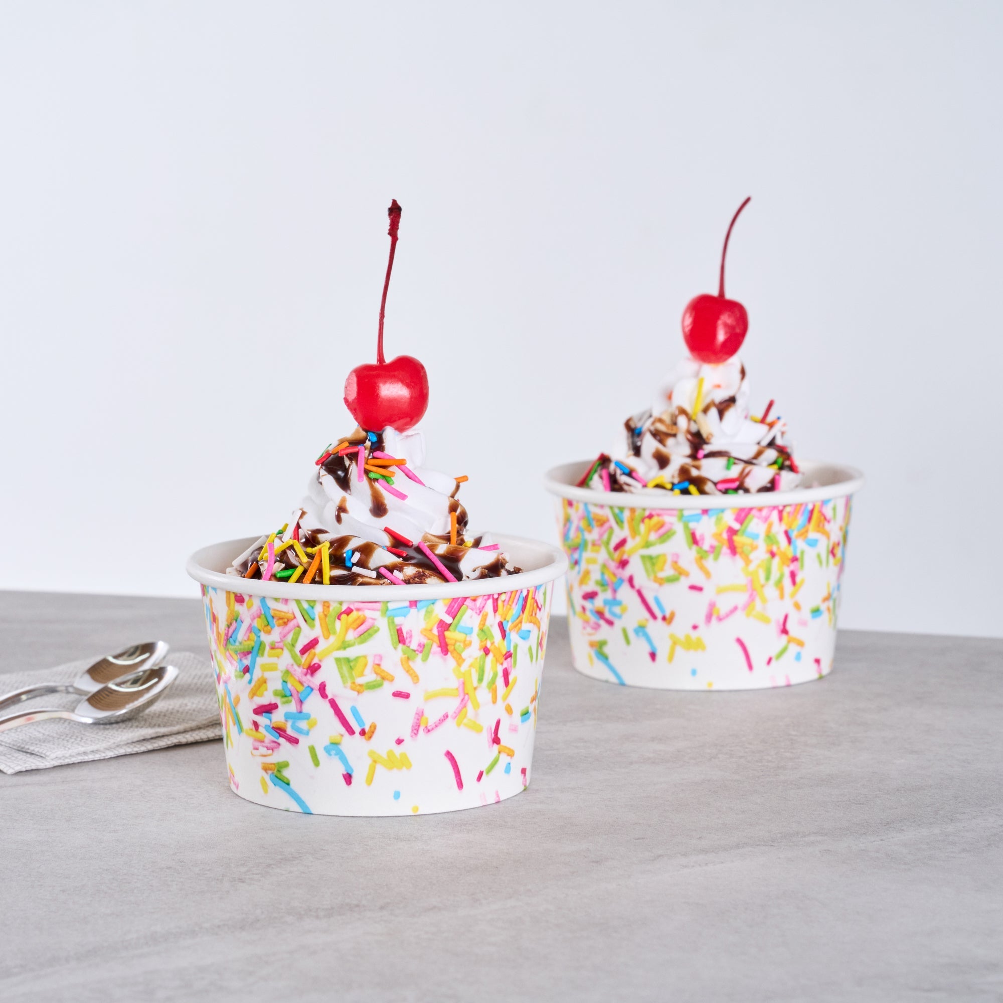 Coppetta 8 oz Round White Paper To Go Cup - with Party Sprinkles - 3 3/4" x 3 3/4" x 2 1/4" - 200 count box