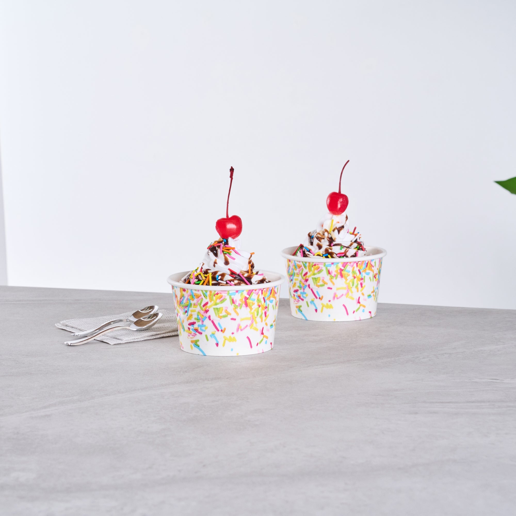 Coppetta 8 oz Round White Paper To Go Cup - with Party Sprinkles - 3 3/4" x 3 3/4" x 2 1/4" - 200 count box