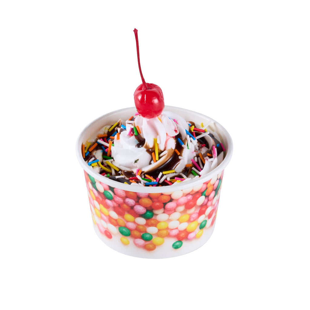 Coppetta 8 oz Round White Paper To Go Cup - with Round Sprinkles - 3 3/4" x 3 3/4" x 2 1/4" - 200 count box