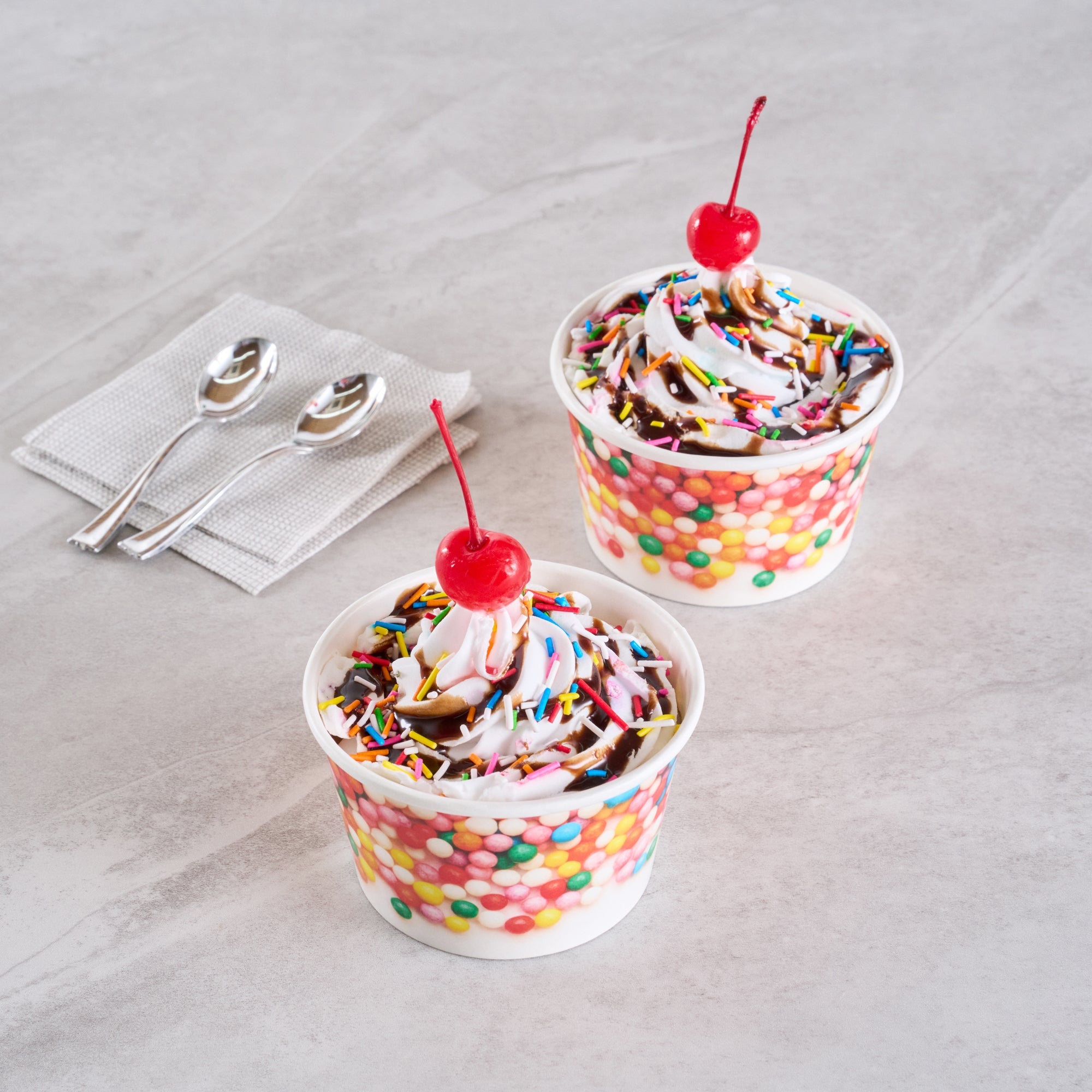 Coppetta 8 oz Round White Paper To Go Cup - with Round Sprinkles - 3 3/4" x 3 3/4" x 2 1/4" - 200 count box