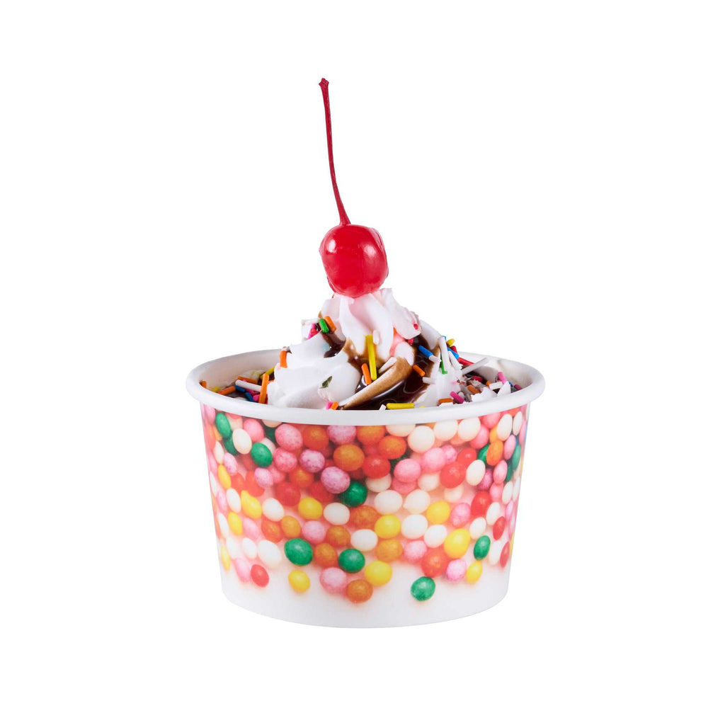 Coppetta 8 oz Round White Paper To Go Cup - with Round Sprinkles - 3 3/4" x 3 3/4" x 2 1/4" - 50 count box