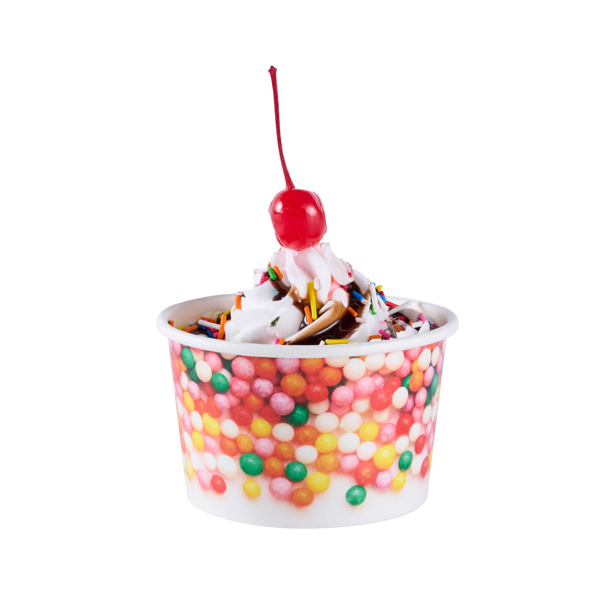 Coppetta 8 oz Round White Paper To Go Cup - with Round Sprinkles - 3 3/4" x 3 3/4" x 2 1/4" - 50 count box