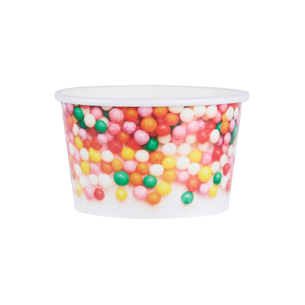 Coppetta 8 oz Round White Paper To Go Cup - with Round Sprinkles - 3 3/4" x 3 3/4" x 2 1/4" - 50 count box