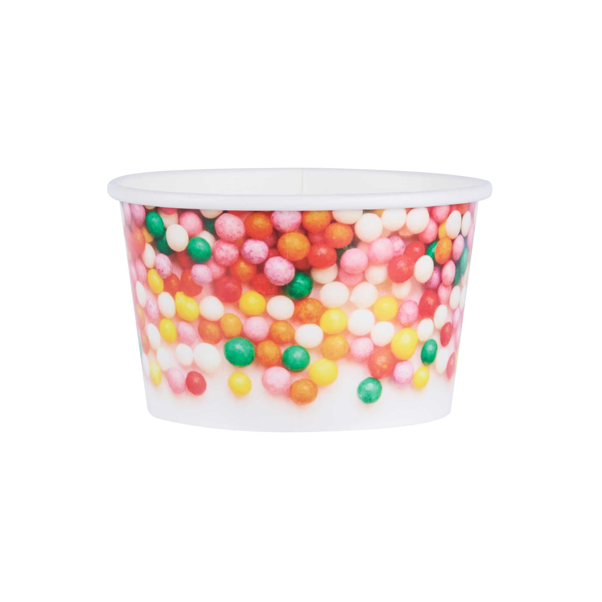 Coppetta 8 oz Round White Paper To Go Cup - with Round Sprinkles - 3 3/4" x 3 3/4" x 2 1/4" - 50 count box