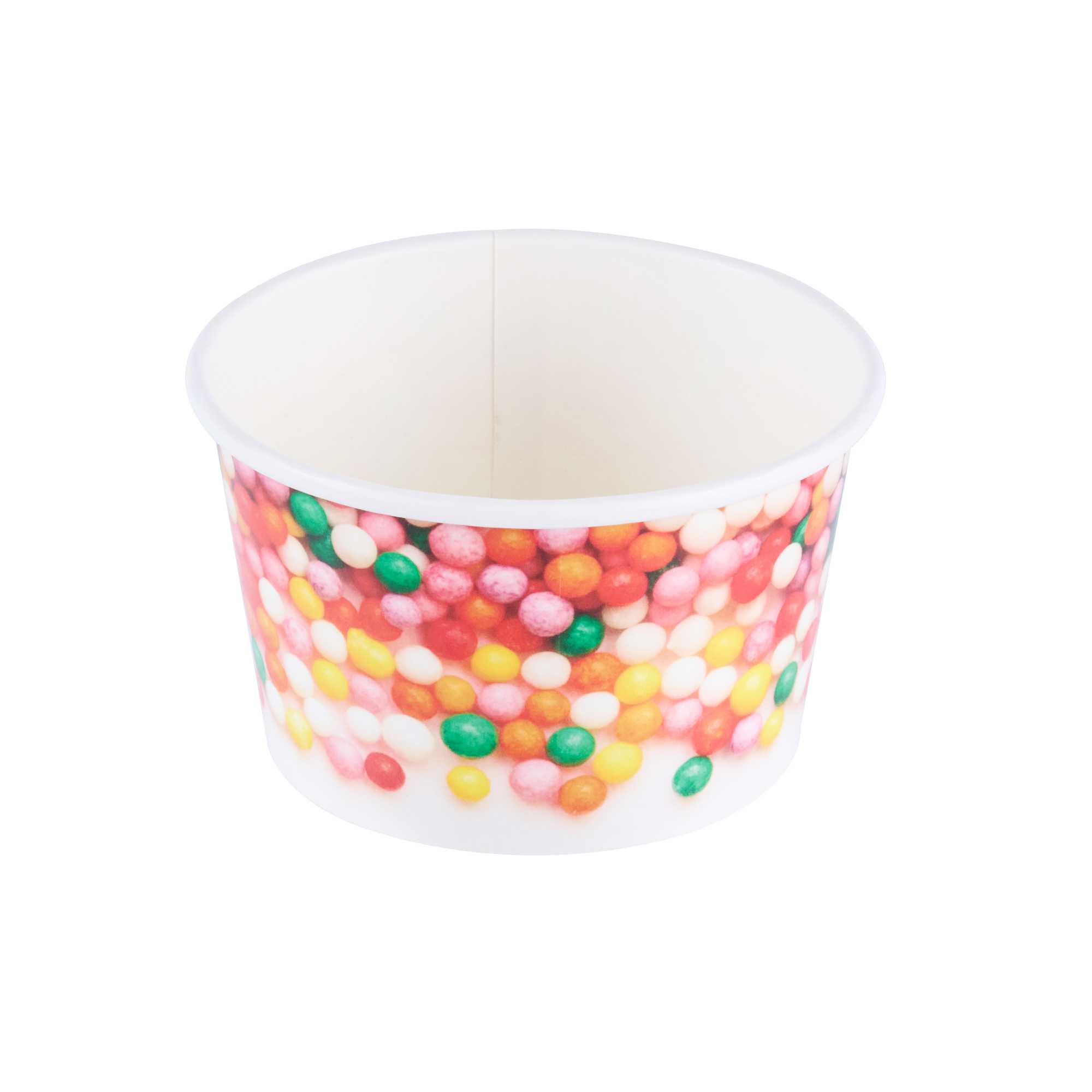 Coppetta 8 oz Round White Paper To Go Cup - with Round Sprinkles - 3 3/4" x 3 3/4" x 2 1/4" - 50 count box