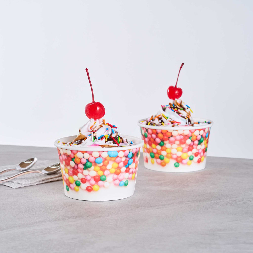 Coppetta 8 oz Round White Paper To Go Cup - with Round Sprinkles - 3 3/4" x 3 3/4" x 2 1/4" - 50 count box