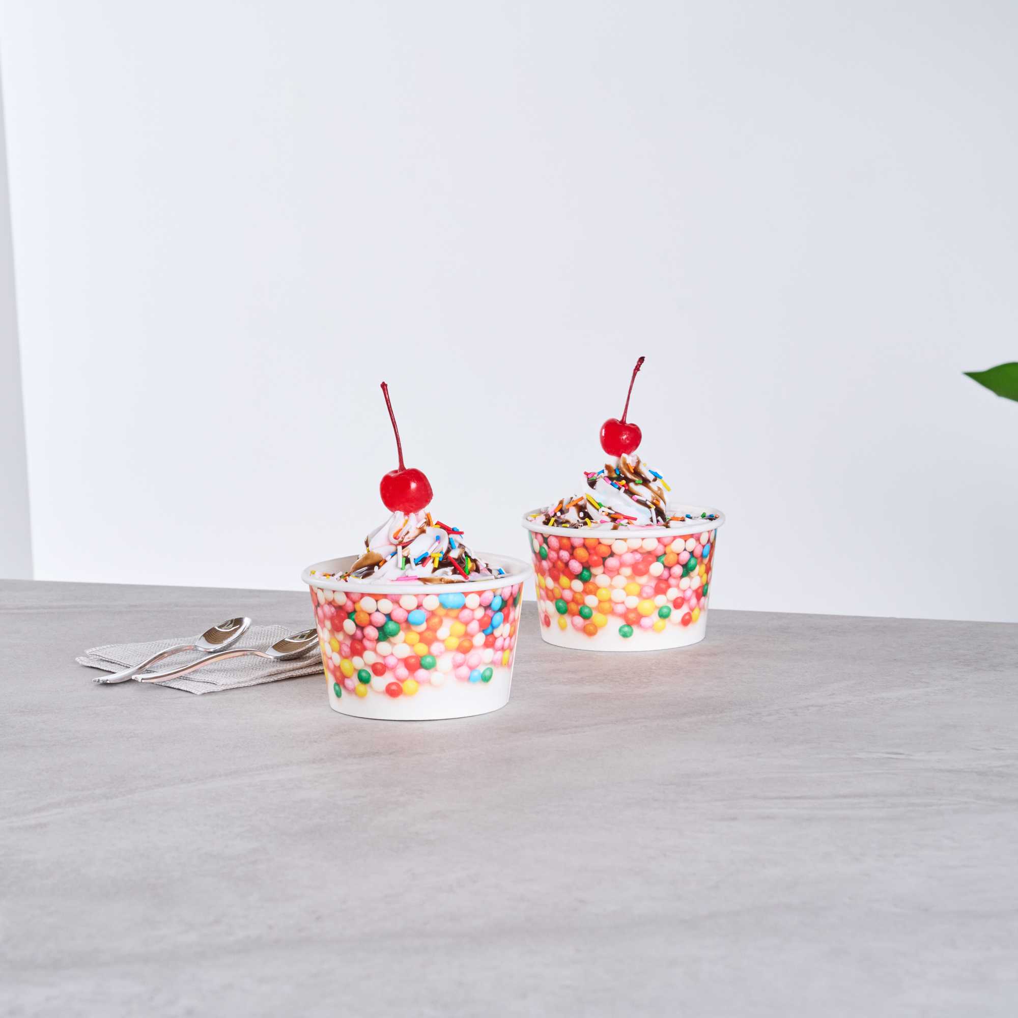 Coppetta 8 oz Round White Paper To Go Cup - with Round Sprinkles - 3 3/4" x 3 3/4" x 2 1/4" - 50 count box