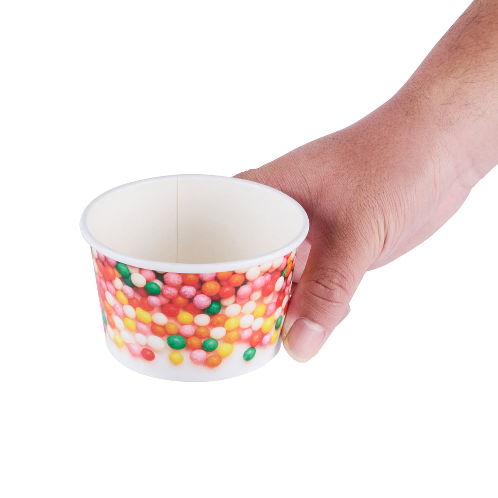 Coppetta 8 oz Round White Paper To Go Cup - with Round Sprinkles - 3 3/4" x 3 3/4" x 2 1/4" - 200 count box