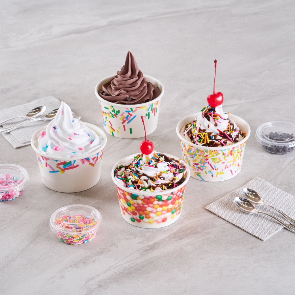 Coppetta 8 oz Round White Paper To Go Cup - with Round Sprinkles - 3 3/4" x 3 3/4" x 2 1/4" - 200 count box