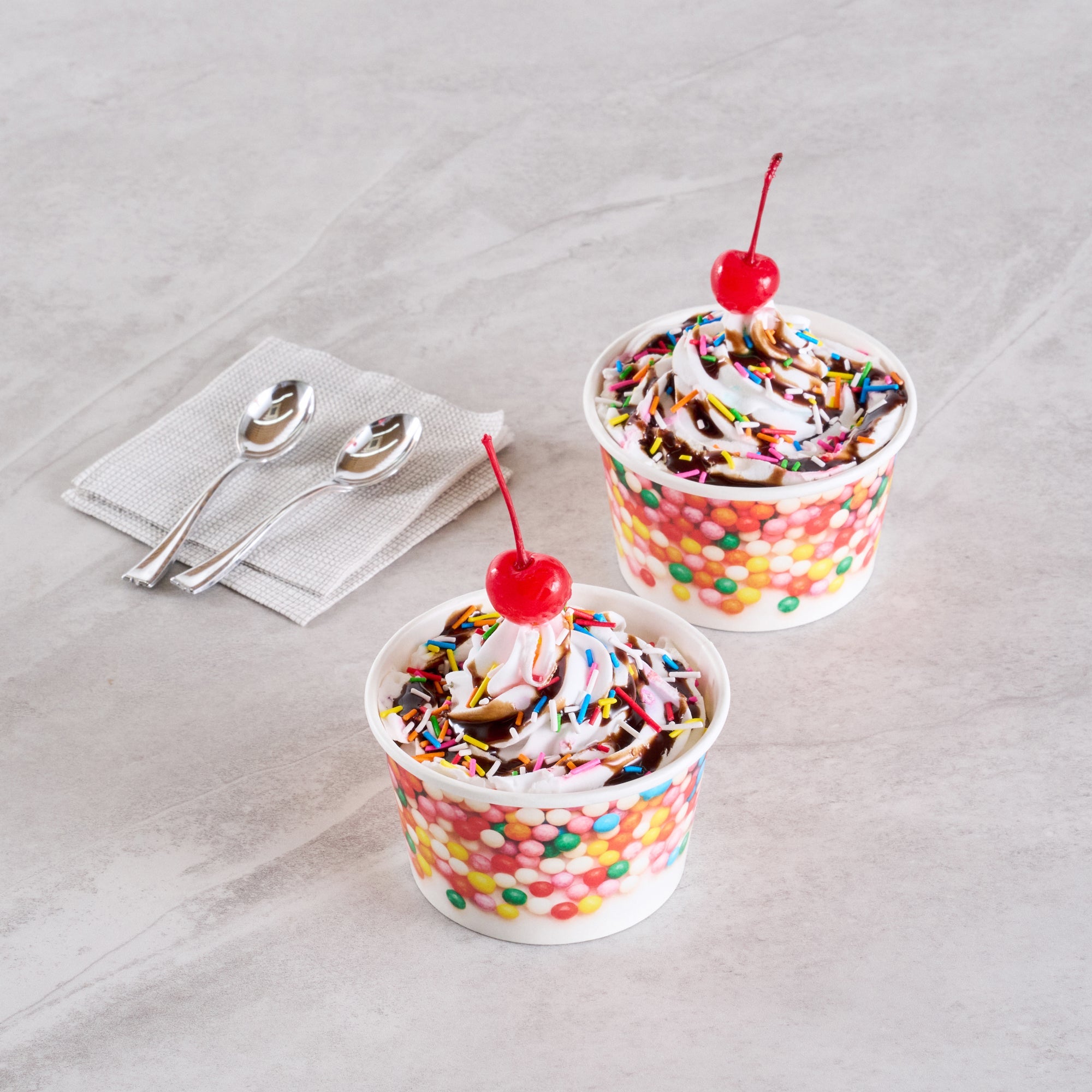 Coppetta 8 oz Round White Paper To Go Cup - with Round Sprinkles - 3 3/4" x 3 3/4" x 2 1/4" - 200 count box