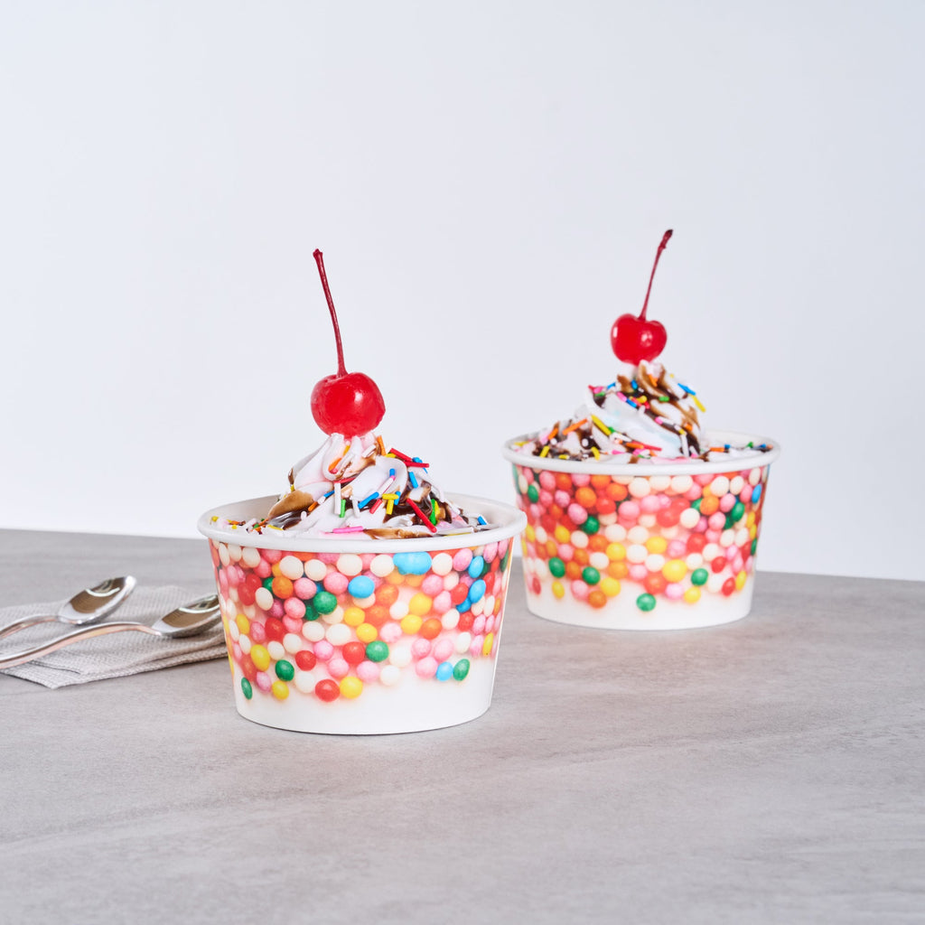 Coppetta 8 oz Round White Paper To Go Cup - with Round Sprinkles - 3 3/4" x 3 3/4" x 2 1/4" - 200 count box