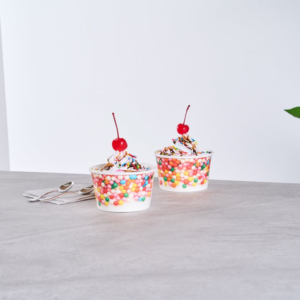 Coppetta 8 oz Round White Paper To Go Cup - with Round Sprinkles - 3 3/4" x 3 3/4" x 2 1/4" - 200 count box
