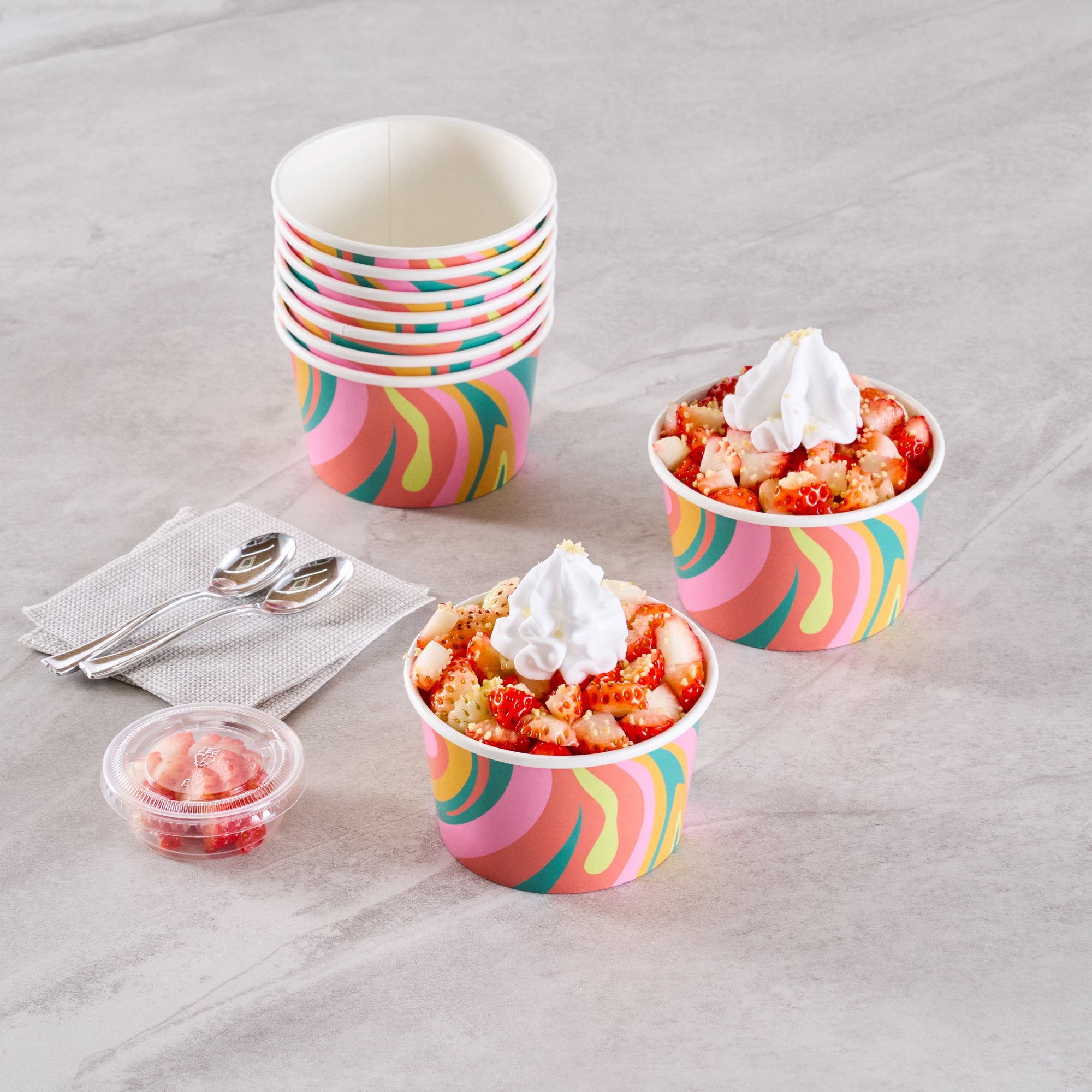 Coppetta 8 oz Round Psychedelic Sunrise Paper To Go Cup - 3 3/4" x 3 3/4" x 2 1/4" - 200 count box