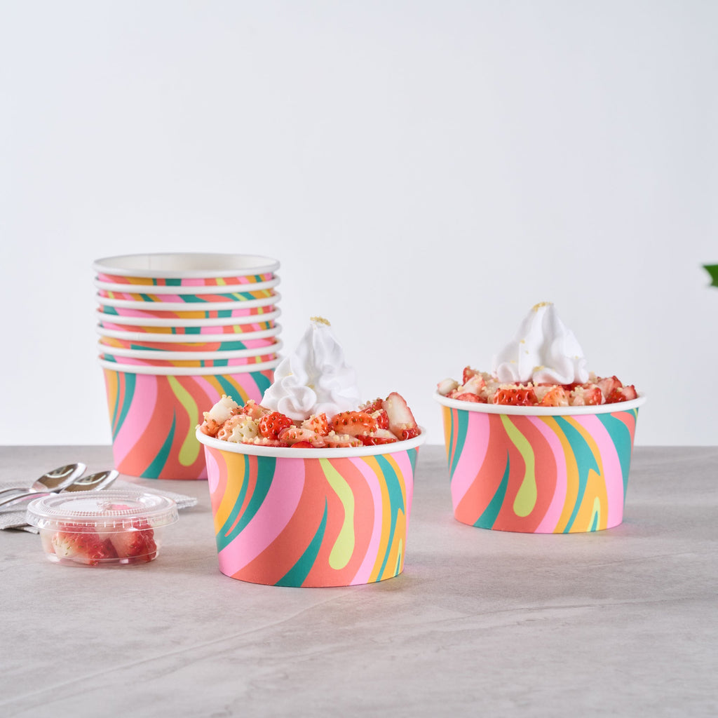 Coppetta 8 oz Round Psychedelic Sunrise Paper To Go Cup - 3 3/4" x 3 3/4" x 2 1/4" - 200 count box