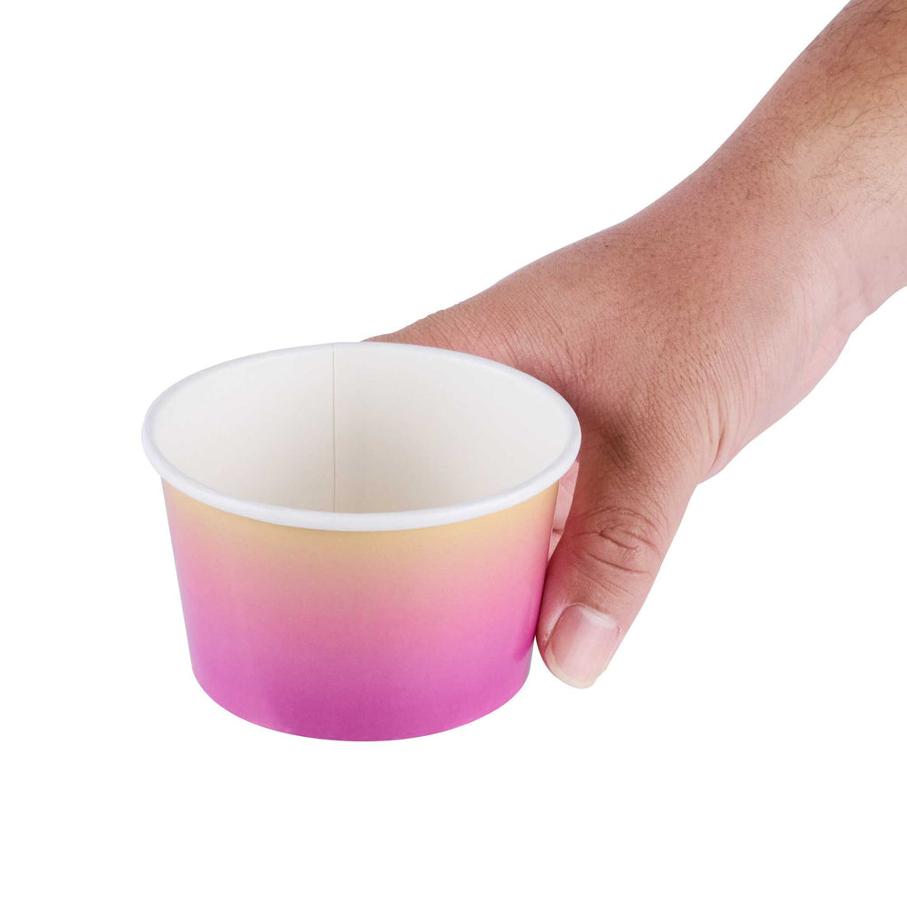 Coppetta 8 oz Round Purple and Yellow Ombre Paper To Go Cup - 3 3/4" x 3 3/4" x 2 1/4" - 50 count box
