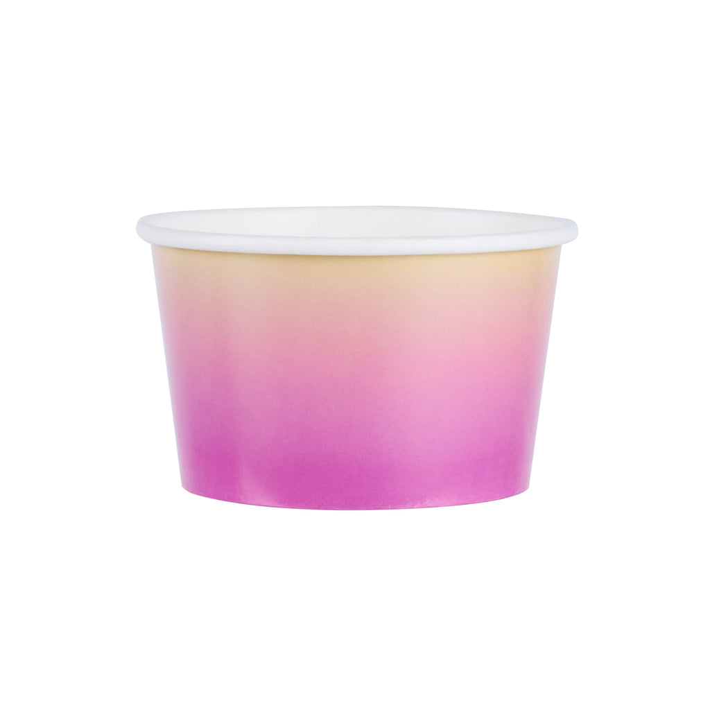 Coppetta 8 oz Round Purple and Yellow Ombre Paper To Go Cup - 3 3/4" x 3 3/4" x 2 1/4" - 200 count box