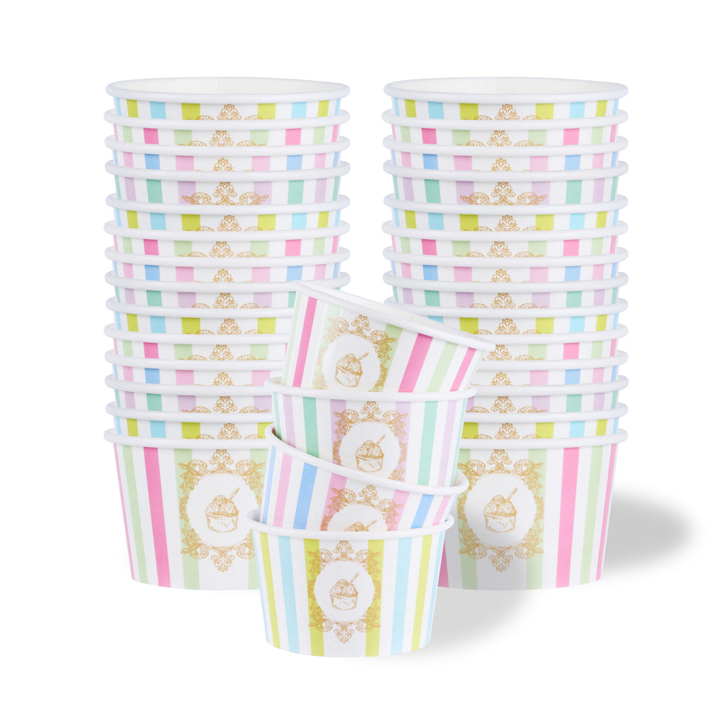 Coppetta 8 oz Round Assorted Stripe Paper To Go Cup - 3 3/4" x 3 3/4" x 2 1/4" - 200 count box