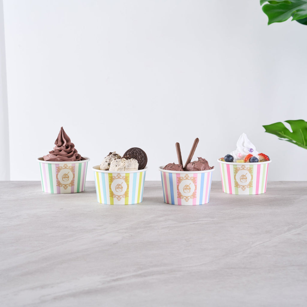 Coppetta 8 oz Round Assorted Stripe Paper To Go Cup - 3 3/4" x 3 3/4" x 2 1/4" - 200 count box