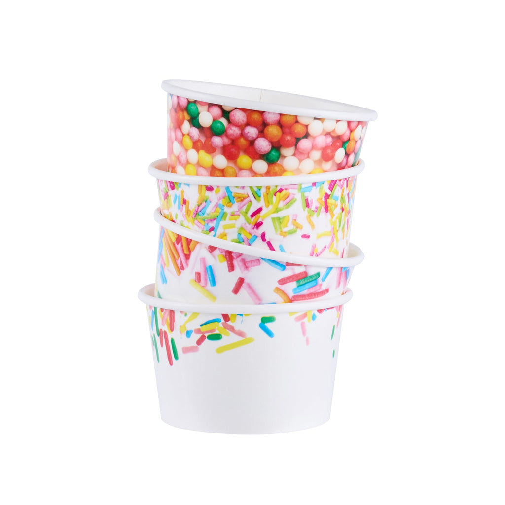 Coppetta 8 oz Round White Assorted Sprinkle Paper To Go Cup - 3 3/4" x 3 3/4" x 2 1/4" - 200 count box
