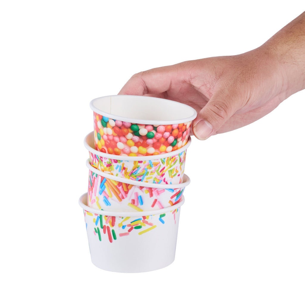 Coppetta 8 oz Round White Assorted Sprinkle Paper To Go Cup - 3 3/4" x 3 3/4" x 2 1/4" - 200 count box