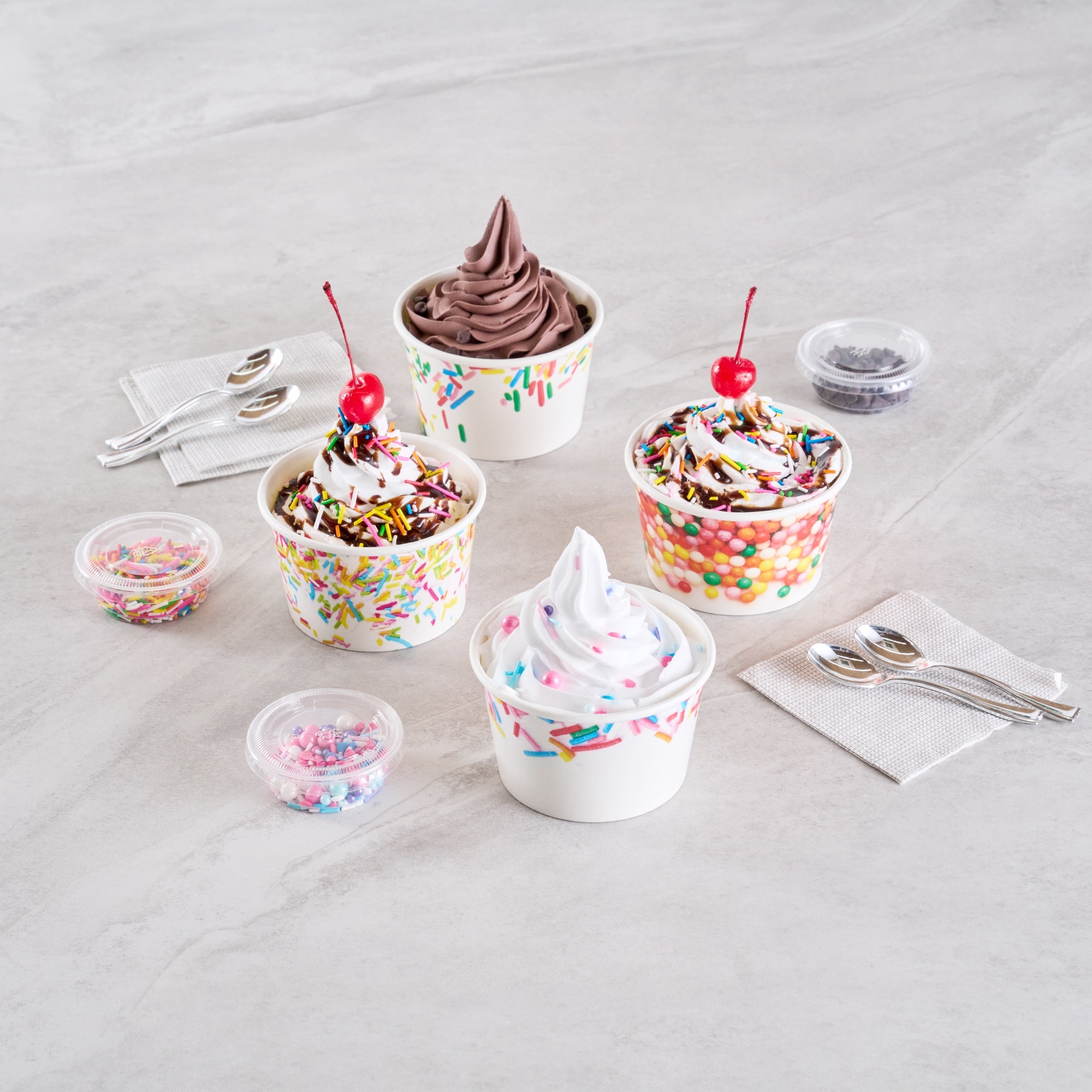 Coppetta 8 oz Round White Assorted Sprinkle Paper To Go Cup - 3 3/4" x 3 3/4" x 2 1/4" - 200 count box