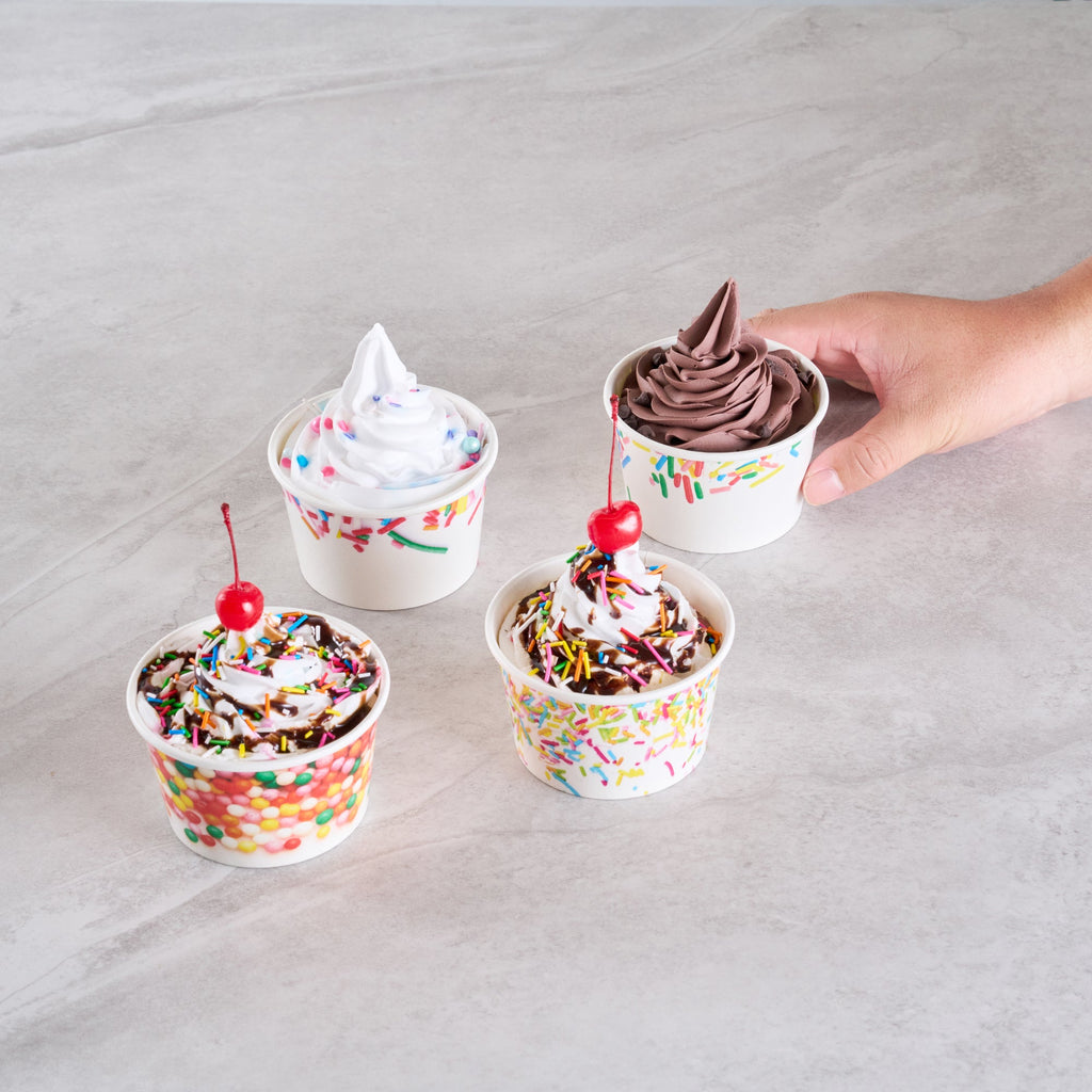 Coppetta 8 oz Round White Assorted Sprinkle Paper To Go Cup - 3 3/4" x 3 3/4" x 2 1/4" - 200 count box
