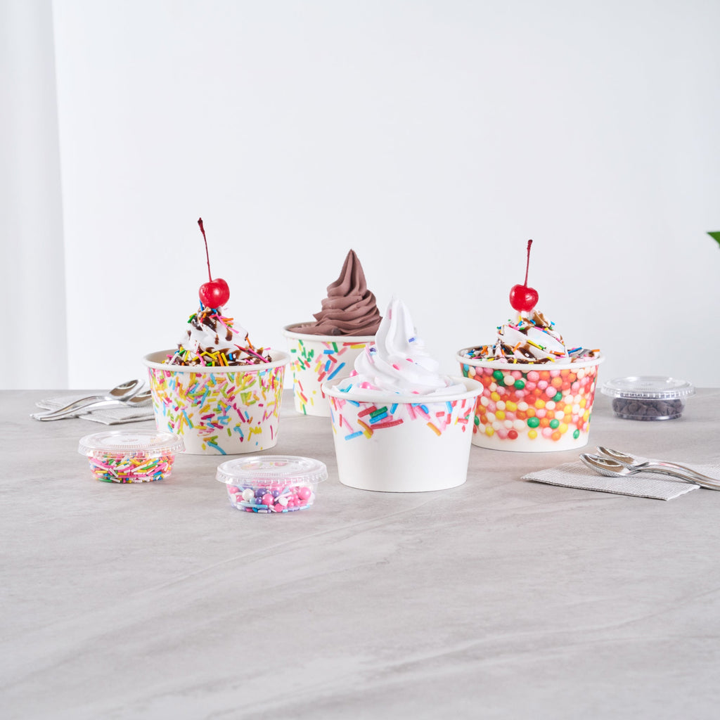 Coppetta 8 oz Round White Assorted Sprinkle Paper To Go Cup - 3 3/4" x 3 3/4" x 2 1/4" - 200 count box