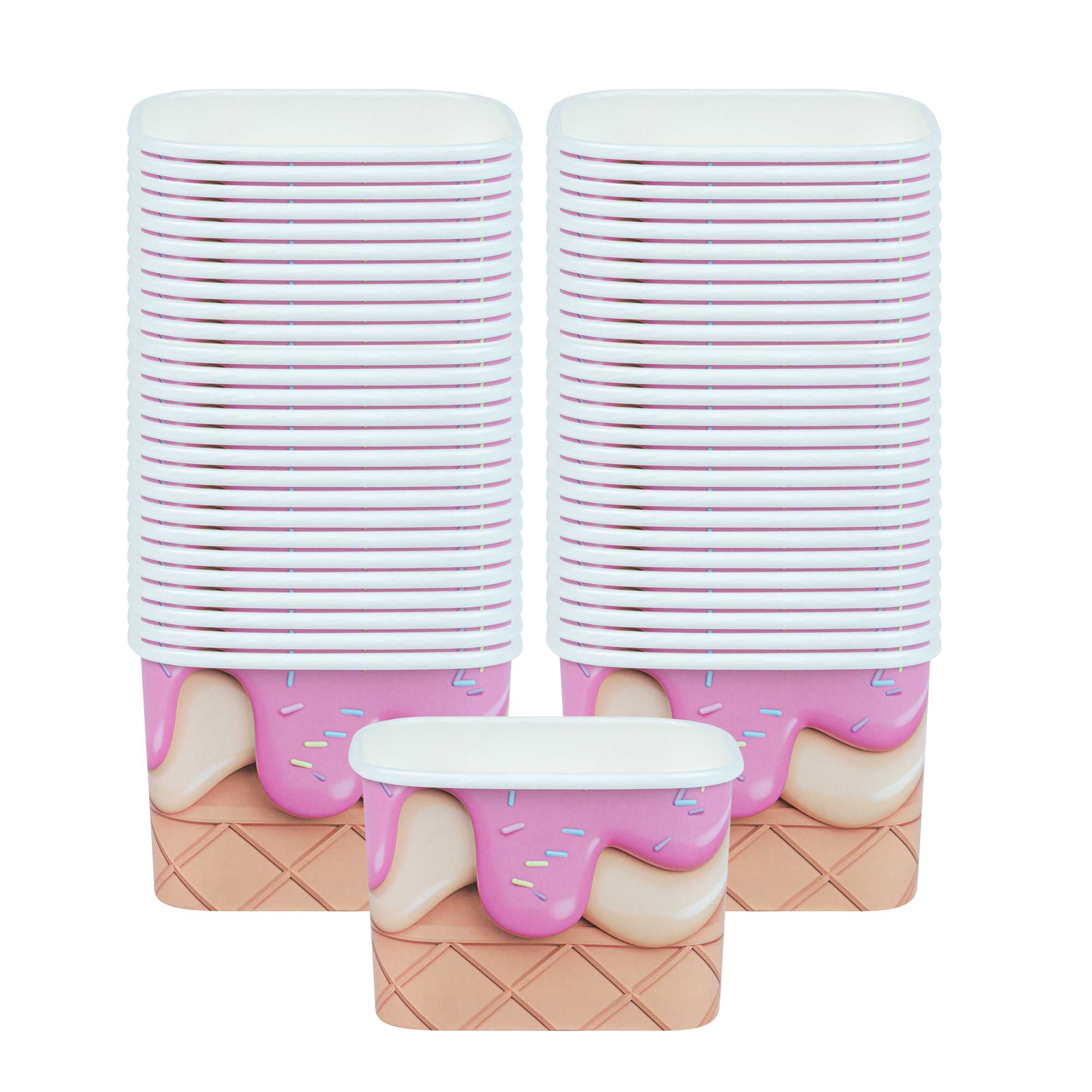 Coppetta 12 oz Square Vanilla Strawberry Swirl Paper To Go Cup - 4 1/4" x 3 1/4" x 2 3/4" - 50 count box