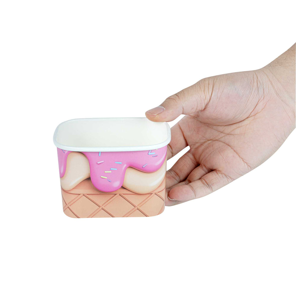 Coppetta 12 oz Square Vanilla Strawberry Swirl Paper To Go Cup - 4 1/4" x 3 1/4" x 2 3/4" - 50 count box