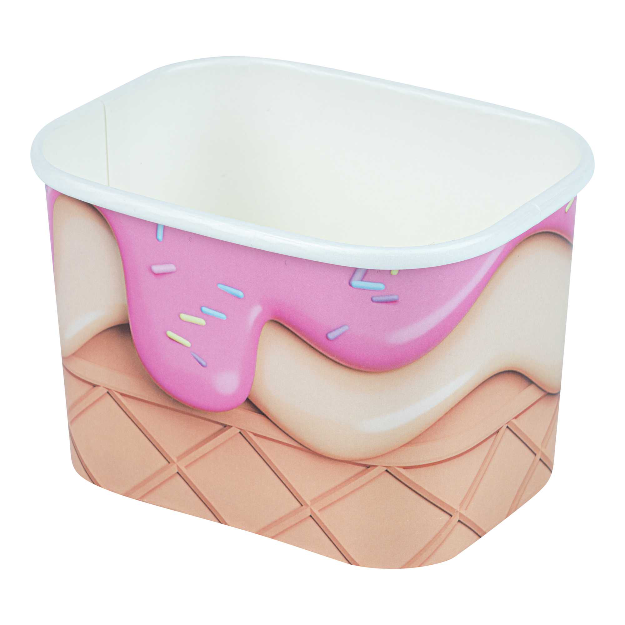 Coppetta 12 oz Square Vanilla Strawberry Swirl Paper To Go Cup - 4 1/4" x 3 1/4" x 2 3/4" - 50 count box