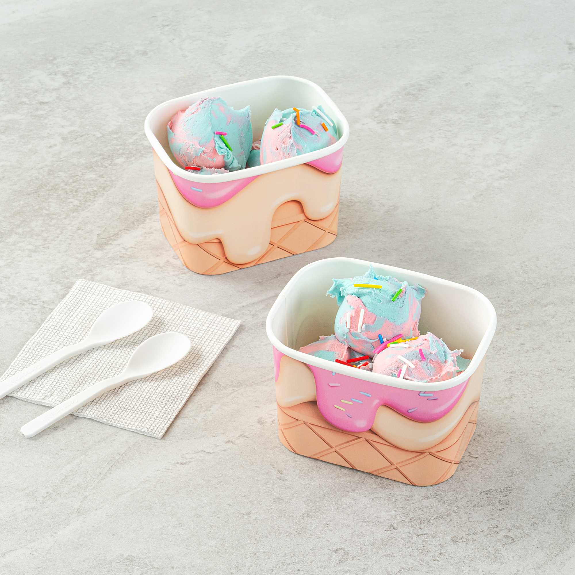 Coppetta 12 oz Square Vanilla Strawberry Swirl Paper To Go Cup - 4 1/4" x 3 1/4" x 2 3/4" - 50 count box