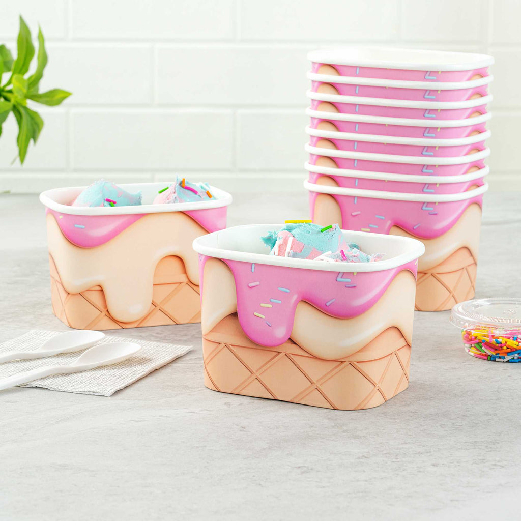 Coppetta 12 oz Square Vanilla Strawberry Swirl Paper To Go Cup - 4 1/4" x 3 1/4" x 2 3/4" - 50 count box