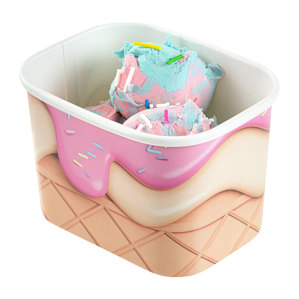Coppetta 12 oz Square Vanilla Strawberry Swirl Paper To Go Cup - 4 1/4" x 3 1/4" x 2 3/4" - 200 count box