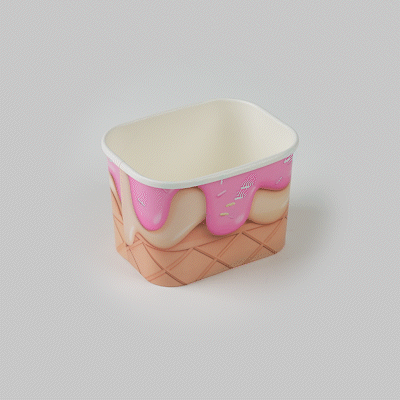 Coppetta 12 oz Square Vanilla Strawberry Swirl Paper To Go Cup - 4 1/4" x 3 1/4" x 2 3/4" - 200 count box