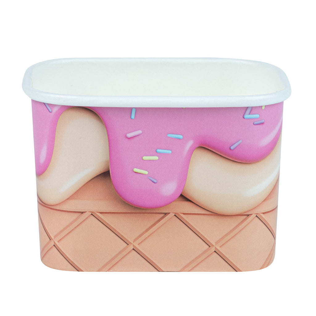 Coppetta 12 oz Square Vanilla Strawberry Swirl Paper To Go Cup - 4 1/4" x 3 1/4" x 2 3/4" - 200 count box