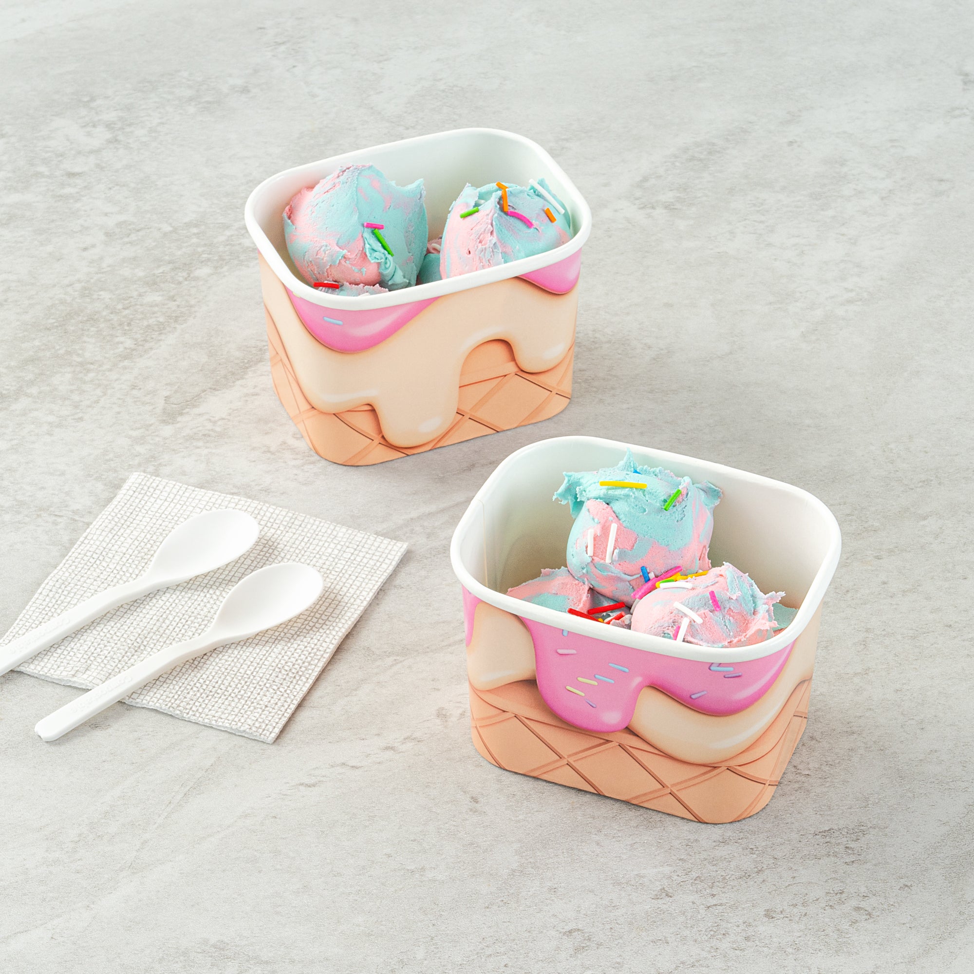 Coppetta 12 oz Square Vanilla Strawberry Swirl Paper To Go Cup - 4 1/4" x 3 1/4" x 2 3/4" - 200 count box