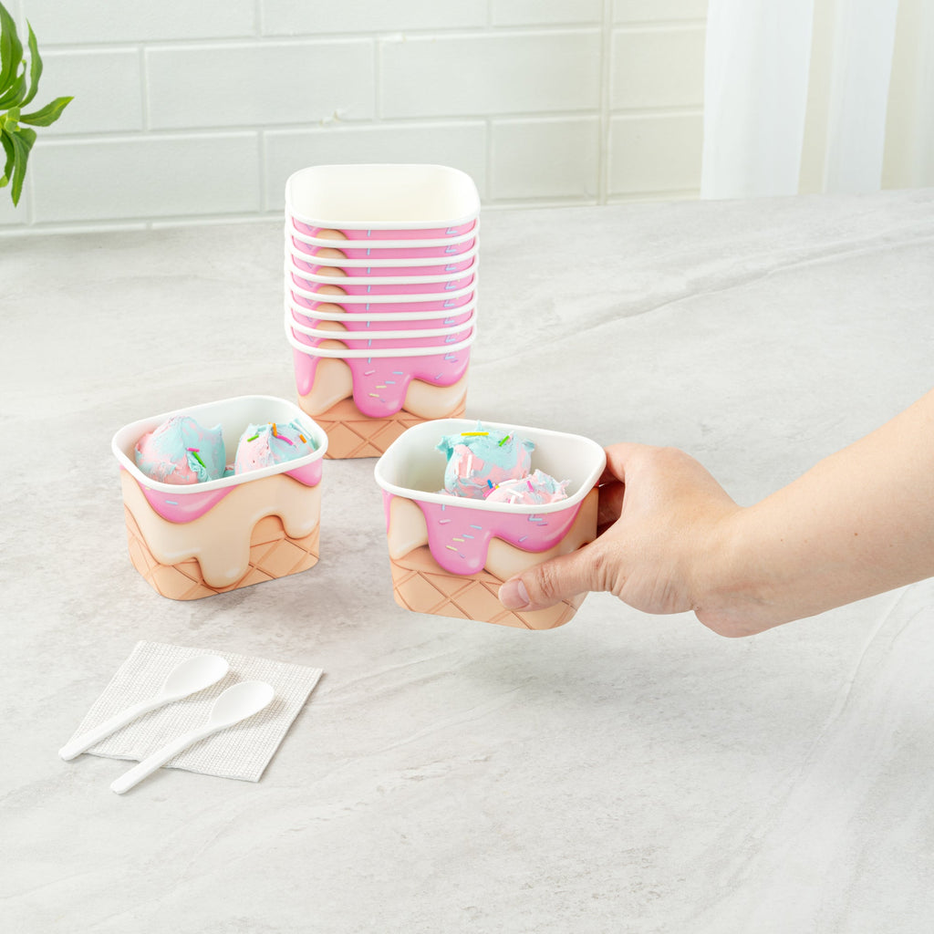 Coppetta 12 oz Square Vanilla Strawberry Swirl Paper To Go Cup - 4 1/4" x 3 1/4" x 2 3/4" - 200 count box